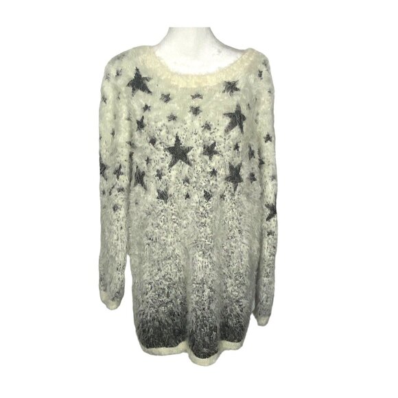 LAUREN MICHELLE Women Eyelash Stars Pullover Sweater Sz XL White Metallic 29-11 - Picture 1 of 13